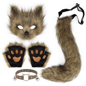 4713 Therian Mask Animal Wolf Paw Glovess & Furry Cat Ears
